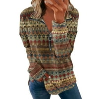 Dame casual moda Print rever Zip pulover Raglan dugih rukava dugim rukavima kava
