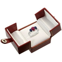 14k bijeli zlatni dijamant hq rubin prsten ovalni 3-kamen sa HQ plavom safirom, veličine 7
