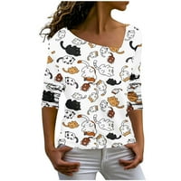 Clearsance HFYIHGF 3D mačja mačka za žene casual s kratkim rukavima Slatka grafička bluza skew skew v-izrez Loose Tops Tuničke majice