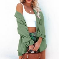 Uorcsa svestrana jakna dugi rukav džepne rever, solidne boje Žene kaput zeleno