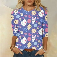 Ženska modna casual Three Quarter rukava Uskršnja ispis Pulover okruglog vrata Top bluza