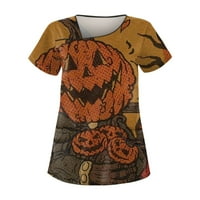 Apepal ženska ležerna Halloween tiskana na kratkim rukavima s dvostrukim džepom Top Ginger 2xl