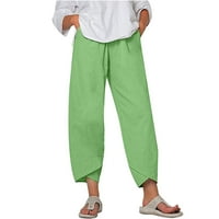 Ženska ljetna casual posteljina Capri labav komfejski elastični džepovi od struka Yoga hlače zeleni