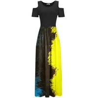 MLQIDK Ženske oblače Ljeto Maxi haljina kratki rukav ležerna hladna ramena duga haljina s džepovima, žuti xxl