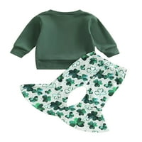 Colisha Girls Top + Flared Hlače dugih rukava Proljeće Jesen odijela Odjeća za posade Outfit Labavi zabava Elastični struk Pant Set Green