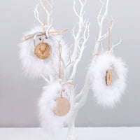 Božićni viseći ukras bijeli perjanski vijenac sa lukom drvenim privjeskom božićno stablo vijenac ukrasi