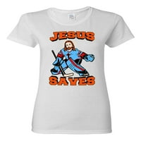 Dame New Isus spašava hokejaški dres puck Sports Funny DT majica Tee