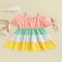 Jedno otvaranje Toddler Baby Girl Dress Haljina kratkih rukava Frill Trim kontrastna boja labave haljine