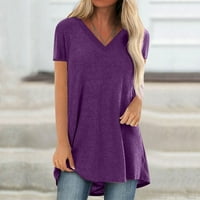 Rewentinki ženski ljetni čvrsti V izrez Loose kratkih rukava majica majica Bluza Purple 4