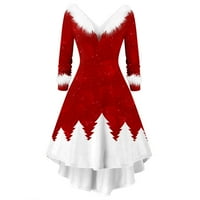 Azrijski ženski božićni vrhovi, ženske haljine s dugim rukavima Božićni otisak krznenog V-izreza nacrtaju haljinu na prodaju u prodaji plus veličina zazor