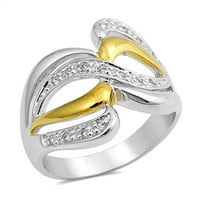 Zlatni tonski talas CLEAR CZ Criss Cross Infinity Sterling Silver Ring Bijeli ženski veličine 6