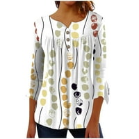Ženski pad vrhova ženske ležerne majice s tiskanim rukavima okruglo dugme za okrugli vrat, rušeni pulover bluza