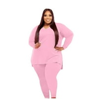 Ženske pantalone odgovaraju ženskim plusom ženske modne modne pantalone s dugim rukavima na V-izrezu Ležerne prilike punila kostim za kupanje za žene Poliester Pink XL