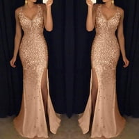 Žene Sequin mamu Party Ball Haw Gown Večernja djeveruše V izrez Duga haljina Fit Flare haljina za padne