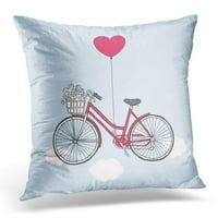 Ružičasta ljubav prema Valentinovo Retro bicikla sa cvijećem i zračnim balonom u nebeski vintage jastuk jastučni poklopac