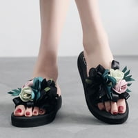 Ženske papuče Ženske boemske cvjetne klinove papuče Ljetne sandale Neklizajuće cipele za plažu crna