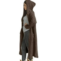 Ženska kardigan ženska ležerna zima čvrsta pletena dugačak kapuljač dugi kardigan džep džepni kaput kardigan za žene trendi