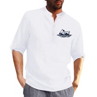HUNPTA tiskane košulje za muškarce košulja košulja pamučna posteljina print modni top bluza labav dugi