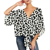 Ženska bluza plus veličine Ispiši V izrez Boho rukave Ljeto Flowy Swing Boemska pamučna košulja Cvjetni plairani kravatni kože prednjeg ležerne majice Leopard uzorak Leopard