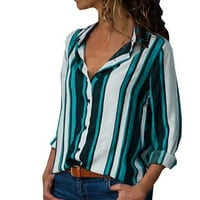 HOKSML seksi vrhovi za žene, ženski ležerni manževni dugi rukav V-izrez u obliku prugaste majice bluza