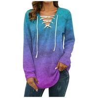 Vruća prodaja ženske na dugih rukava Vrusni pulover vrhovi V-izrez gradijent ženske košulje tamno ljubičasto
