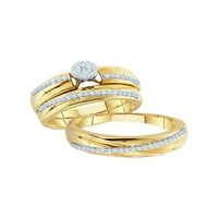 Žuti-tonski čvrst srebrni srebrni i njezin okrugli dijamantski klaster podudaranje par tri prstena za brisanje prstena za angažman prsten za vjenčani vendri postavljeni CT. -
