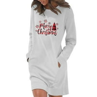 Popust Ženska božićna dukserica Haljina Ležerne prilike dugih rukava Xmas Grafički print Okrugli vrat pulover na vrhu bijelog xxl