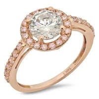 CT sjajan okrugli rez prozirni simulirani dijamant 18k ružičasto zlato halo pasijans sa accentima prsten sz 5.5