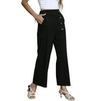 Žene casual pantalone Modna čvrsta boja Ruched obrezane široke pantalone za noge crna m