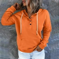 Žene, čvrste dukseve tinejdžerke vrhove gumb up up crknje zrnca dugih rukava dukserski džemper s kapuljačom s kapuljačom Slouchy pulover sa džepom narančasta m
