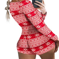 Ženske božićne kratke hlače od tiskanih pajamas ROMper dugih rukava u vratu Bodysuit seksi spavanje