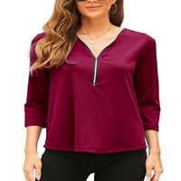 Abtel Women Majica Solid Color Tee Comfy T Košulja Ladies Loose Rad Tunika Bluza Vino crvena 4xl