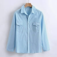Polo majice za muške vrećastog pamučnog posteljine džepa od punog dugih rukava Retro T tops bluza