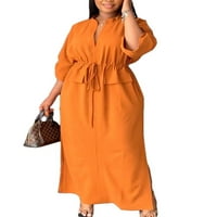 Glookwis haljina s dugim rukavima čipke Maxi haljine kaftane casual v vrat obična haljina narančasta crvena xl