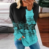 Žene Ležerne dukseve s dugim rukavima Loop Fit Crewneck Pulover Bluza Trendi boja blok uzorak Crned