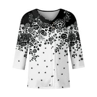 Bazyrey dugi tunički vrhovi bluza za žene za žene u obliku dugih rukava cvjetni ispis labavi bluze okrugli vrat casual pulover bijeli 3xl