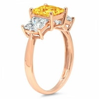 2. CT briljantna princeza Clear Simulirani dijamant 18k Rose Gold Solitaire sa akcentima Trobonski prsten