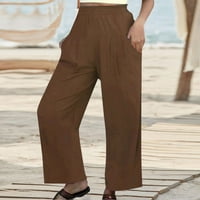 Žene casual čvrste hlače Elastične struke udobne pantalone sa džepovima Ženske casual pantalone Kafa XXXL