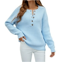Ženski džemper dame i zima labav top solid u boji okrugli vrat okrugli vrat