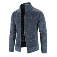 Yubnlvae zimski kaputi za muškarce Muški zimski džemper jakna s dugim rukavima plus baršunast turtleneck debeli dijamantni blok Provjerite džemper modna kardiganska jakna plava
