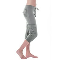 Lolmot Ženske hlače za pantalone Ljeto Ležerne prilike kratke tajice Stretch Gumb High Squik Pocket Yoga teretana Obrezana pantalona