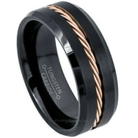 2-tonski volfran vjenčani prsten - opseg za mens & Womens Black IP Tungsten prsten - užad u kanalima - Comfort Fit Tungsten Band