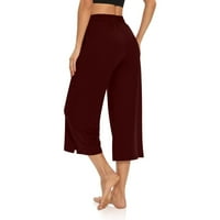 Ženske široke noge joge hlače labavi povremeni elastični džepovi za crtanje elastičnih struka Capri Wine L