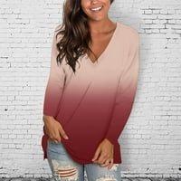 Binmer majice s dugim rukavima za žene plus veličine dugih rukava ženski V izrez T košulje casual gradijentne