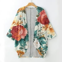 Fall Cardigani za žene Cvjetni ispisali tri četvrtine rukava kimono labav pokrivač up casual bluza vrhovi