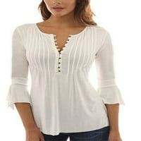 Colisha casual radne pulover žene Osnovni prednji gumbi Tunički bluza Plavnost V izrez majica Bijela