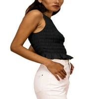 Ženski usjev vrhovi ljetni tenk Elegantne majice Ruched bluza ruffles gumb bez rukava Slim Fit Mini Velt Streetwear White