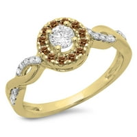 0. Carat 18K žuti zlatni okrugli rezani šampanjci i bijeli dijamantski dame Swirl Bridal halo angažman prsten ct