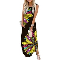 Mini haljine za ženske džep bez rukava bez rukava, ležerna cvjetna štampa od plaže Long Maxi labava