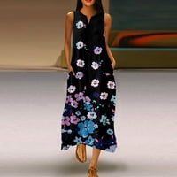 Ljetne haljine za žene modni casual V-izrez cvjetni maxi haljine Džepne džepove Žene haljine ljubičaste
